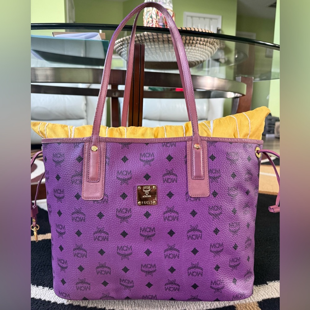 MCM Purple Tote Bag with Signature Logo and Metallic Accents